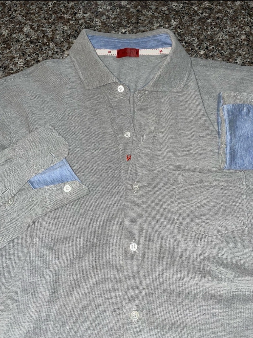 $895 Isaia GrayJersey Knit Shirt with Reversible Cuffs